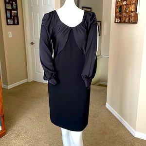 ELIE TAHARI shift dress with silk satin insets and slit balloon sleeve 4 NWT